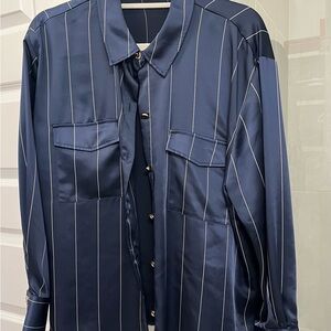 Navy Blue w/Gold Stripe Womens Blouse